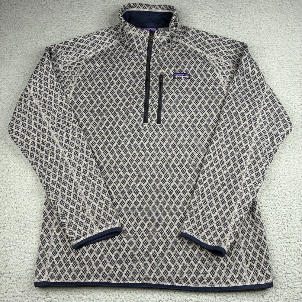 Patagonia Better Sweater 1/4 Zip Fleece Men's Large Gray Blue Geometric Pattern